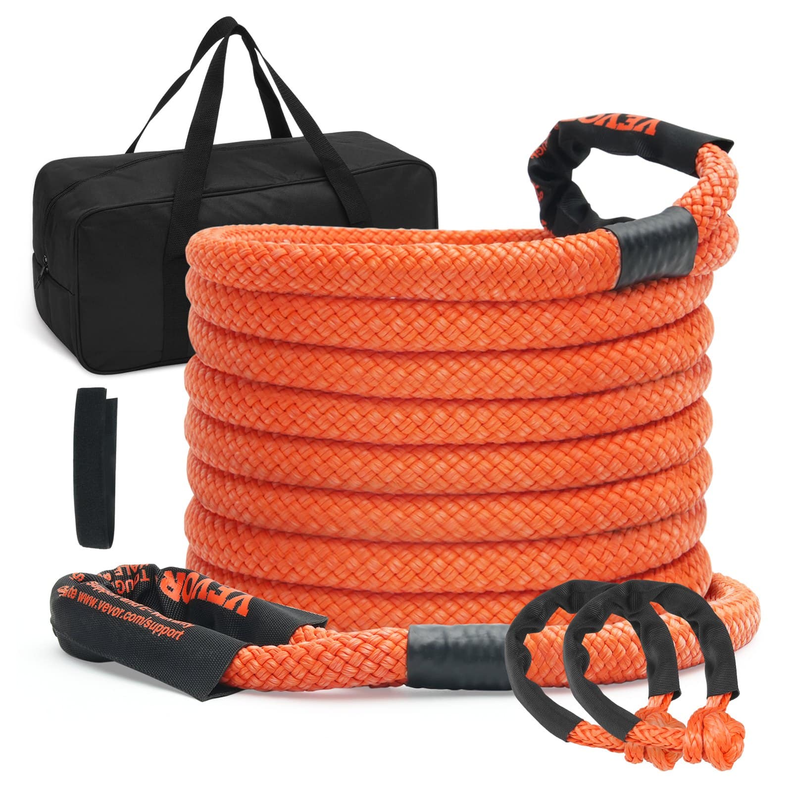VEVOR 2.2 cm x 9.1 m Kinetic Tow Rope 13,876 kg + 2 Soft Shackles 18,927 kg, Heavy-Duty Off-Road Recovery Strap 30% Elasticity