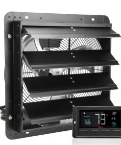 Настенный вытяжной вентилятор VEVOR 406 мм с двигателем EC, 2900 м³/ч, контроллер температуры и влажности, металлическая конструкция, для чердаков, гаражей, теплиц