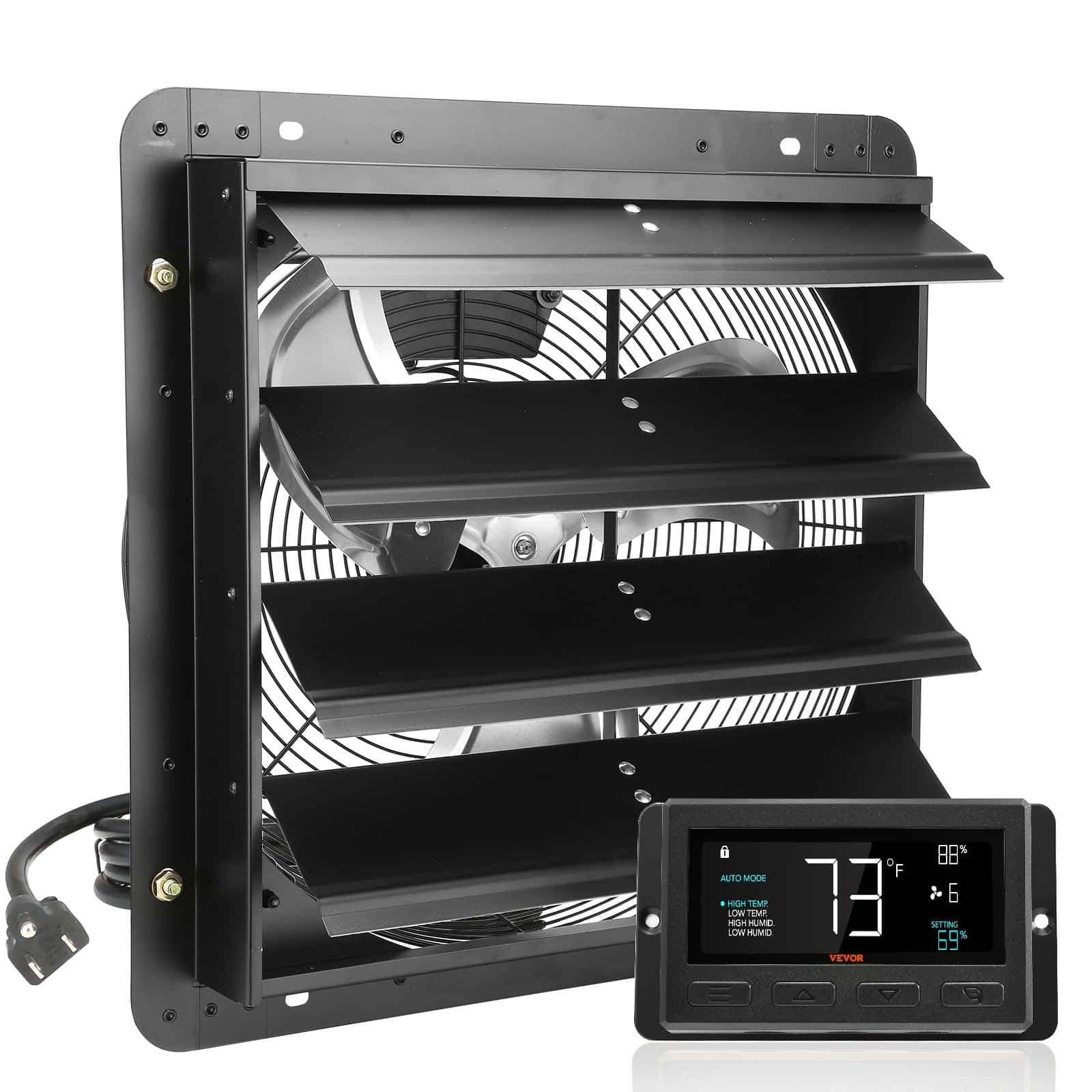 VEVOR 406mm Wall Exhaust Fan with EC Motor, 2900 m³/h, Temp & Humidity Controller, Metal Build, for Attics, Garages, Greenhouses