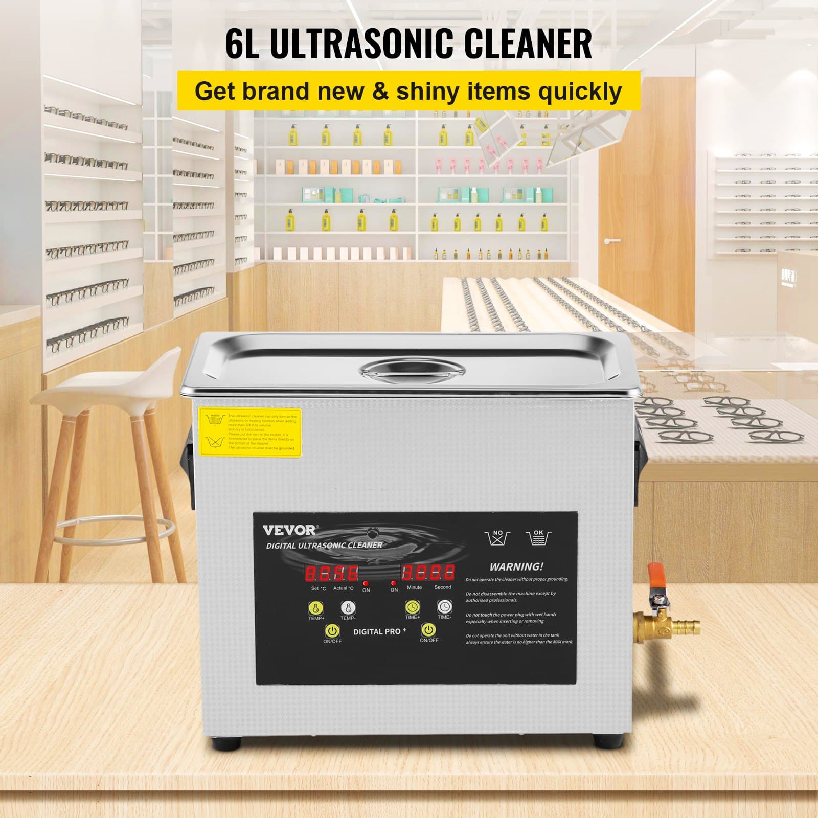 VEVOR 6L Ultrasonic Cleaner with 400W Heater & Timer – Digital Professional Lab Cleaner for Jewelry, Glasses, Instruments - Зображення 2