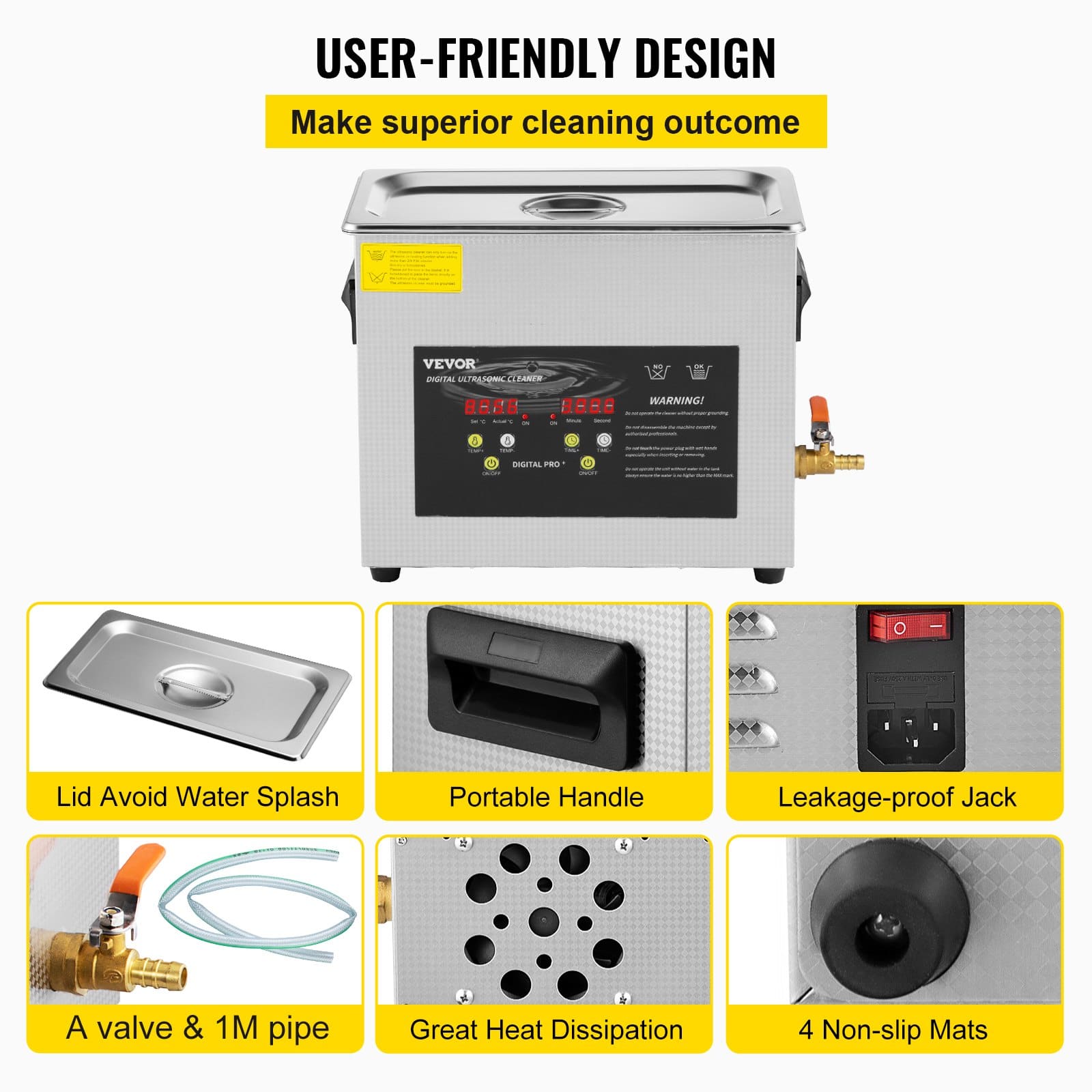 VEVOR 6L Ultrasonic Cleaner with 400W Heater & Timer – Digital Professional Lab Cleaner for Jewelry, Glasses, Instruments - Зображення 6