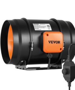 VEVOR 203мм канальный вентилятор с регулятором скорости, 860 м³/ч, тихий AC мотор для теплиц, гидропоники, вентиляции