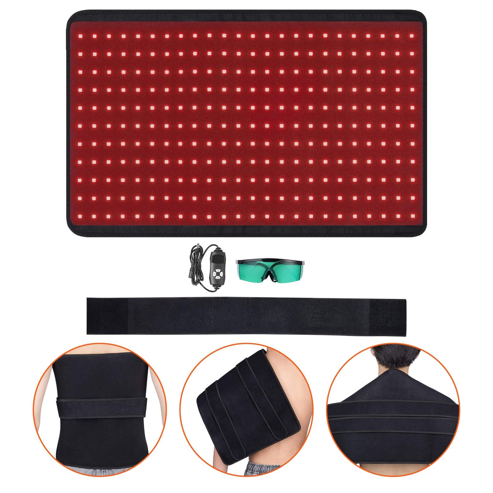 VEVOR Red Light Therapy Mat with 264 LEDs, 3 Wavelengths (630/660/850nm), Adjustable 55x35cm Pad for Pain Relief & Healing