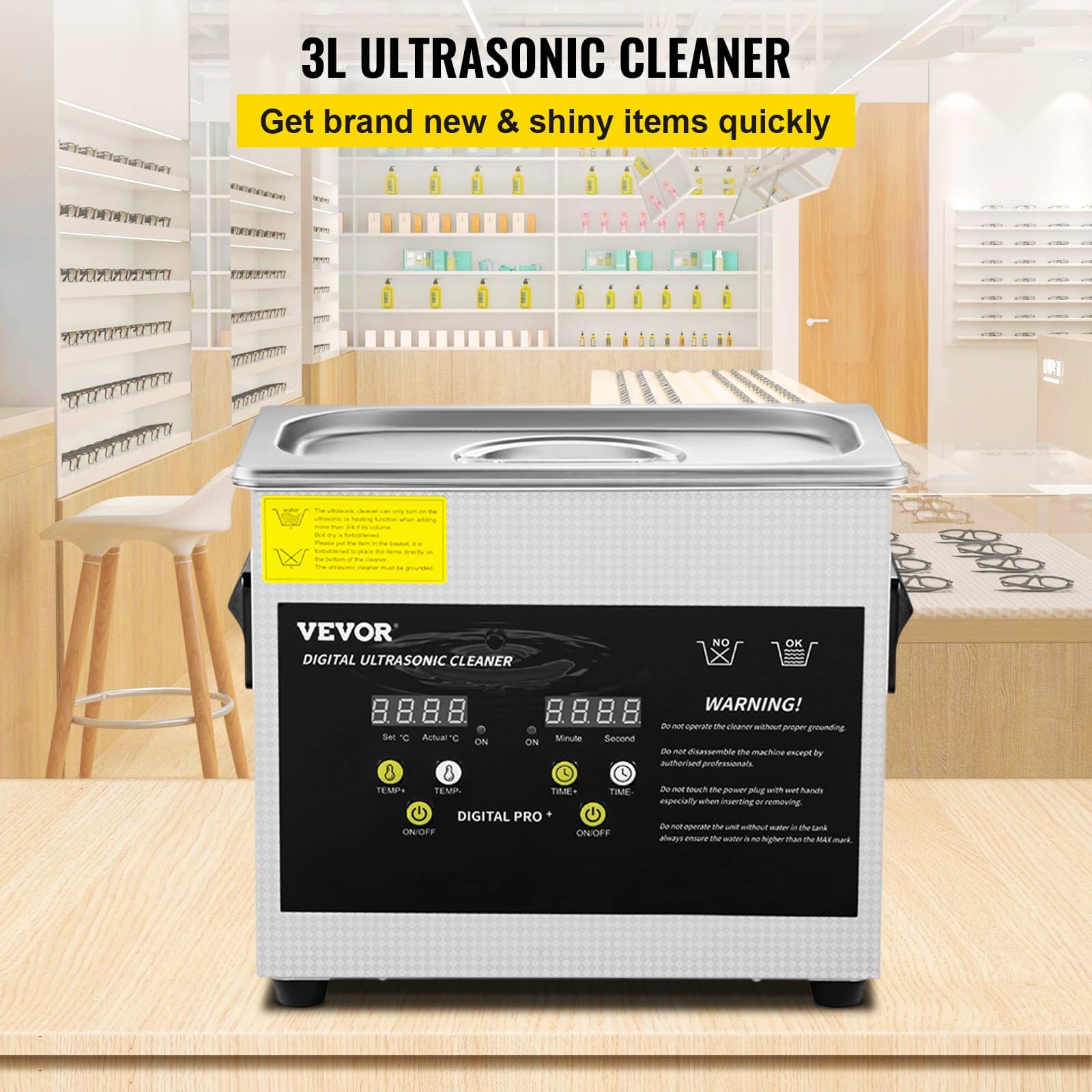VEVOR 3L Ultrasonic Cleaner – 200W Heated Digital Lab Cleaner with Timer, 120W Ultrasonic Power for Jewelry, Glasses, Parts - Зображення 2
