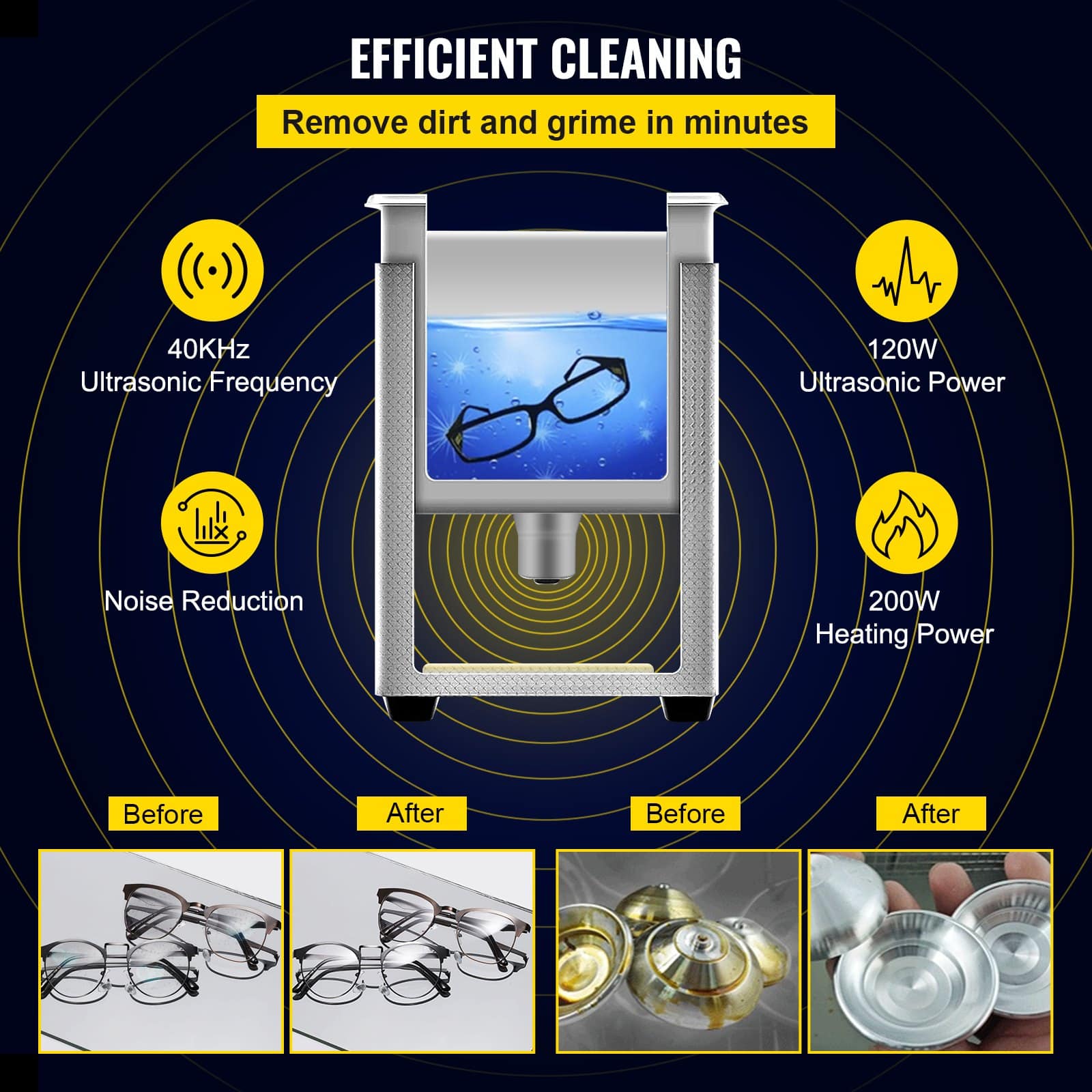 VEVOR 3L Ultrasonic Cleaner – 200W Heated Digital Lab Cleaner with Timer, 120W Ultrasonic Power for Jewelry, Glasses, Parts - Зображення 3