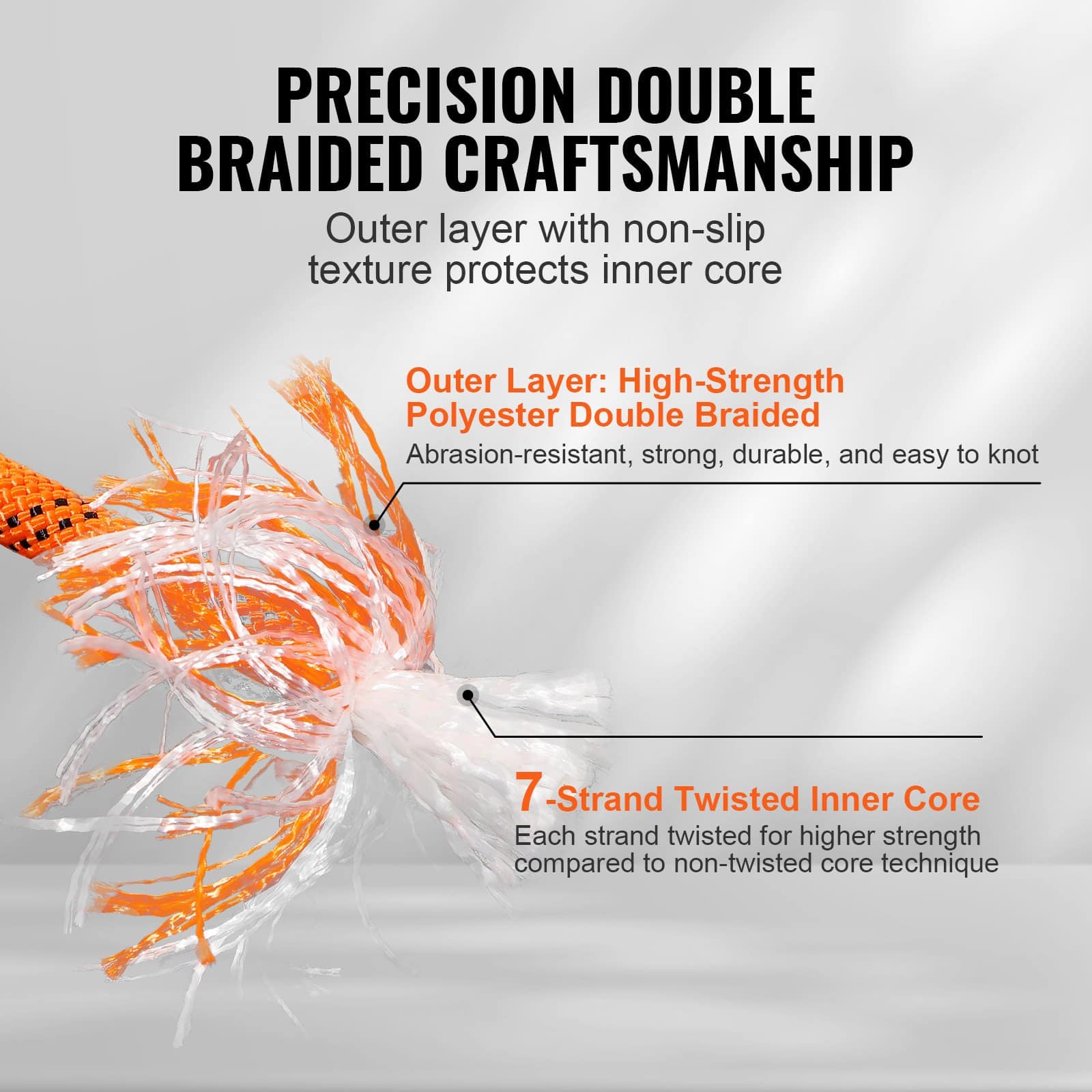 VEVOR Double Braid Polyester Tree Climbing Rope 1 cm x 36.6 m, 48-Strand, 17.79 kN Breaking Strength, Heat-Sealed Ends - Image 3