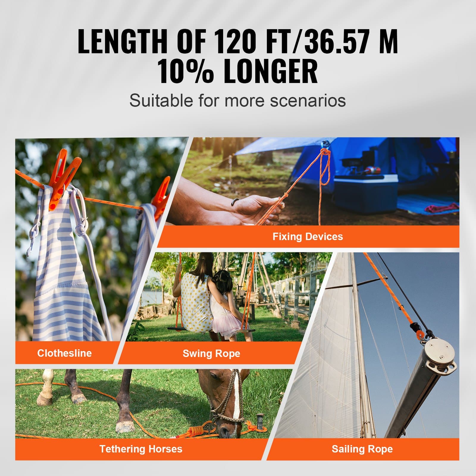 VEVOR Double Braid Polyester Tree Climbing Rope 1 cm x 36.6 m, 48-Strand, 17.79 kN Breaking Strength, Heat-Sealed Ends - Image 4