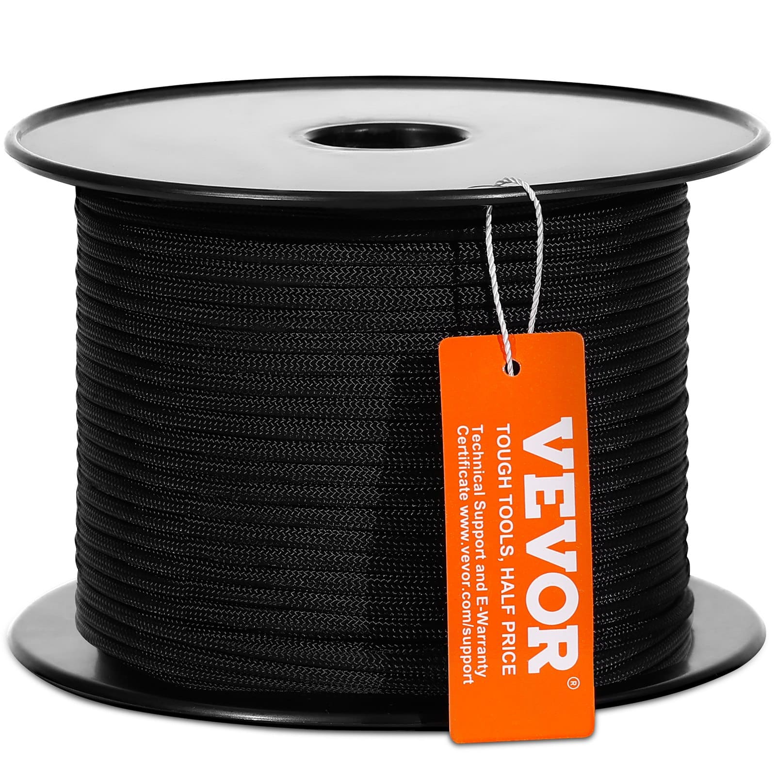 VEVOR Braided Nylon Rope 4.8mm x 76.2m, 32 Strands, 3.2kN Breaking Strength, Climbing & Arborist Rigging Rope, Black