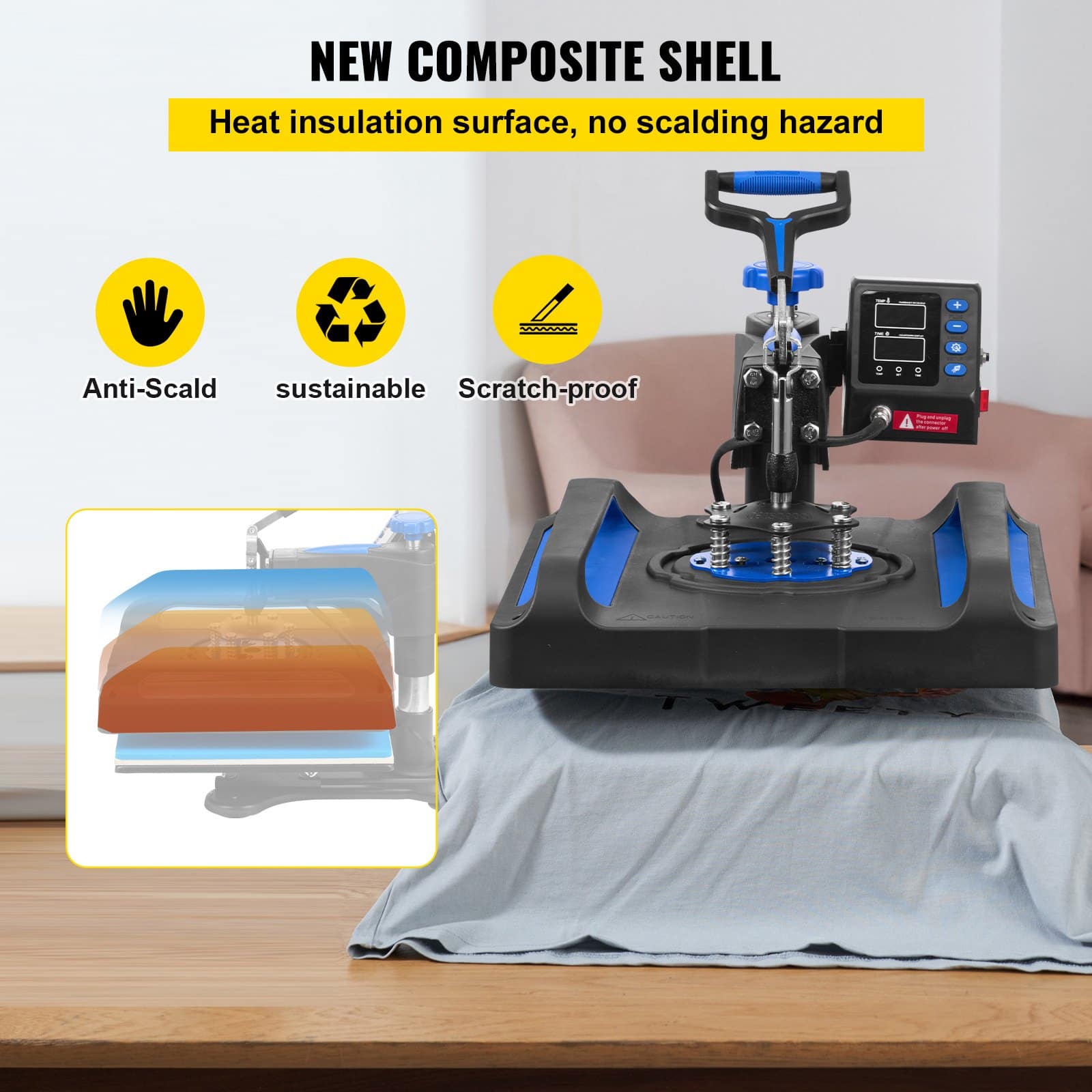 VEVOR 38x38 cm Heat Press Machine, Fast Heating, 360° Swing Away, Digital Sublimation T-Shirt Printer, Anti-Scald, Blue — attēls 3
