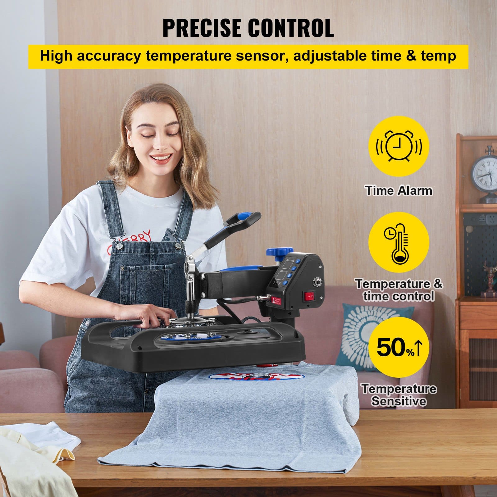 VEVOR 38x38 cm Heat Press Machine, Fast Heating, 360° Swing Away, Digital Sublimation T-Shirt Printer, Anti-Scald, Blue — attēls 4