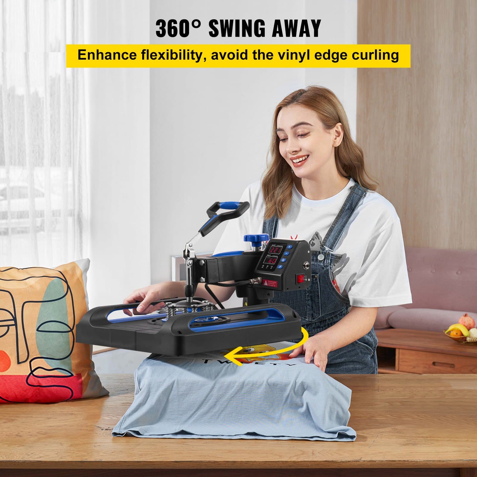 VEVOR 38x38 cm Heat Press Machine, Fast Heating, 360° Swing Away, Digital Sublimation T-Shirt Printer, Anti-Scald, Blue — attēls 5