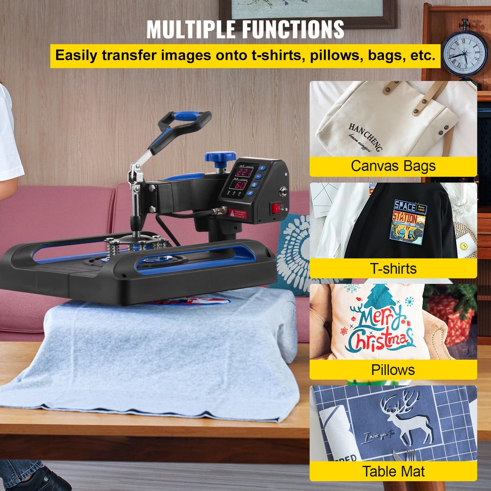 VEVOR 38x38 cm Heat Press Machine, Fast Heating, 360° Swing Away, Digital Sublimation T-Shirt Printer, Anti-Scald, Blue — attēls 7