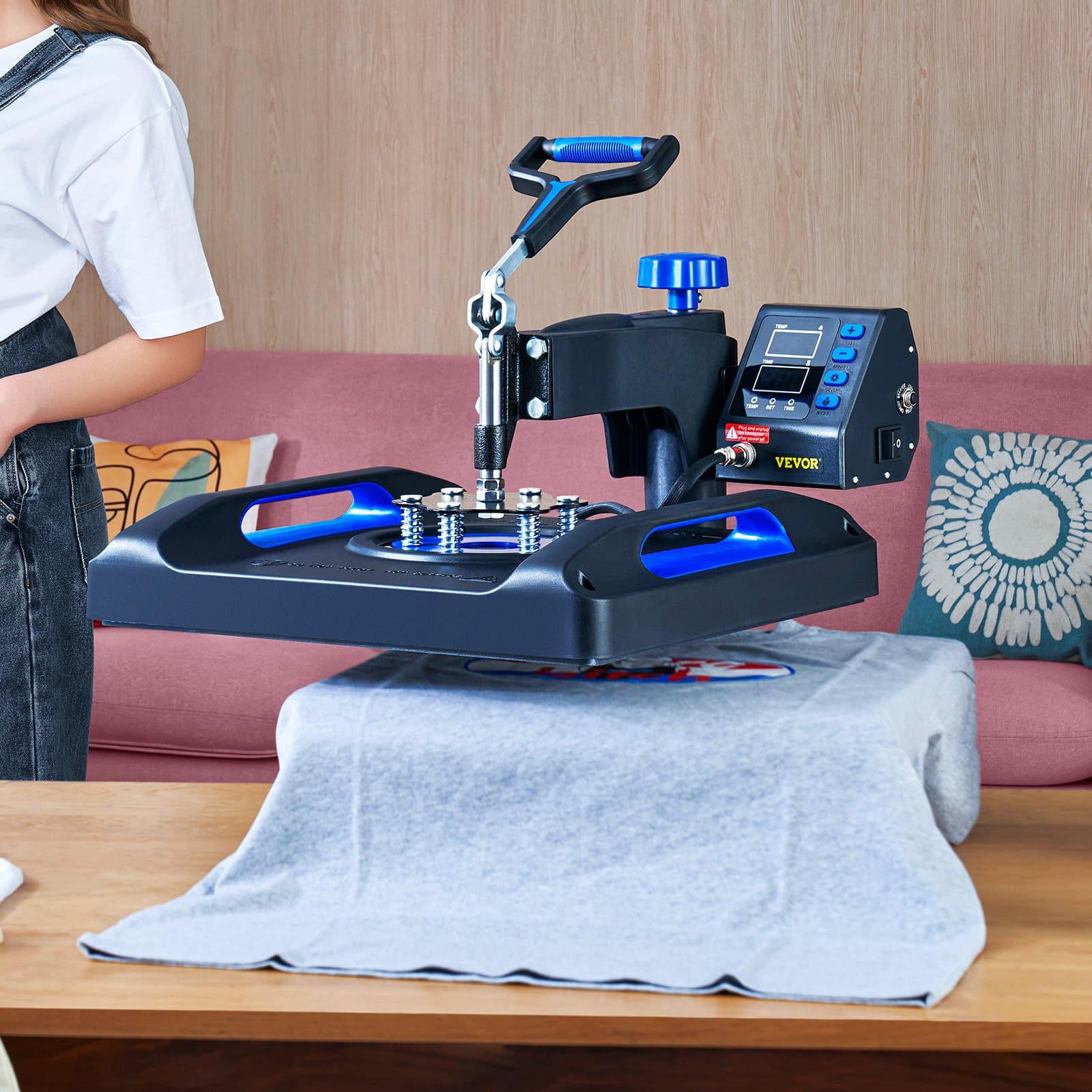 VEVOR 38x38 cm Heat Press Machine, Fast Heating, 360° Swing Away, Digital Sublimation T-Shirt Printer, Anti-Scald, Blue — attēls 8