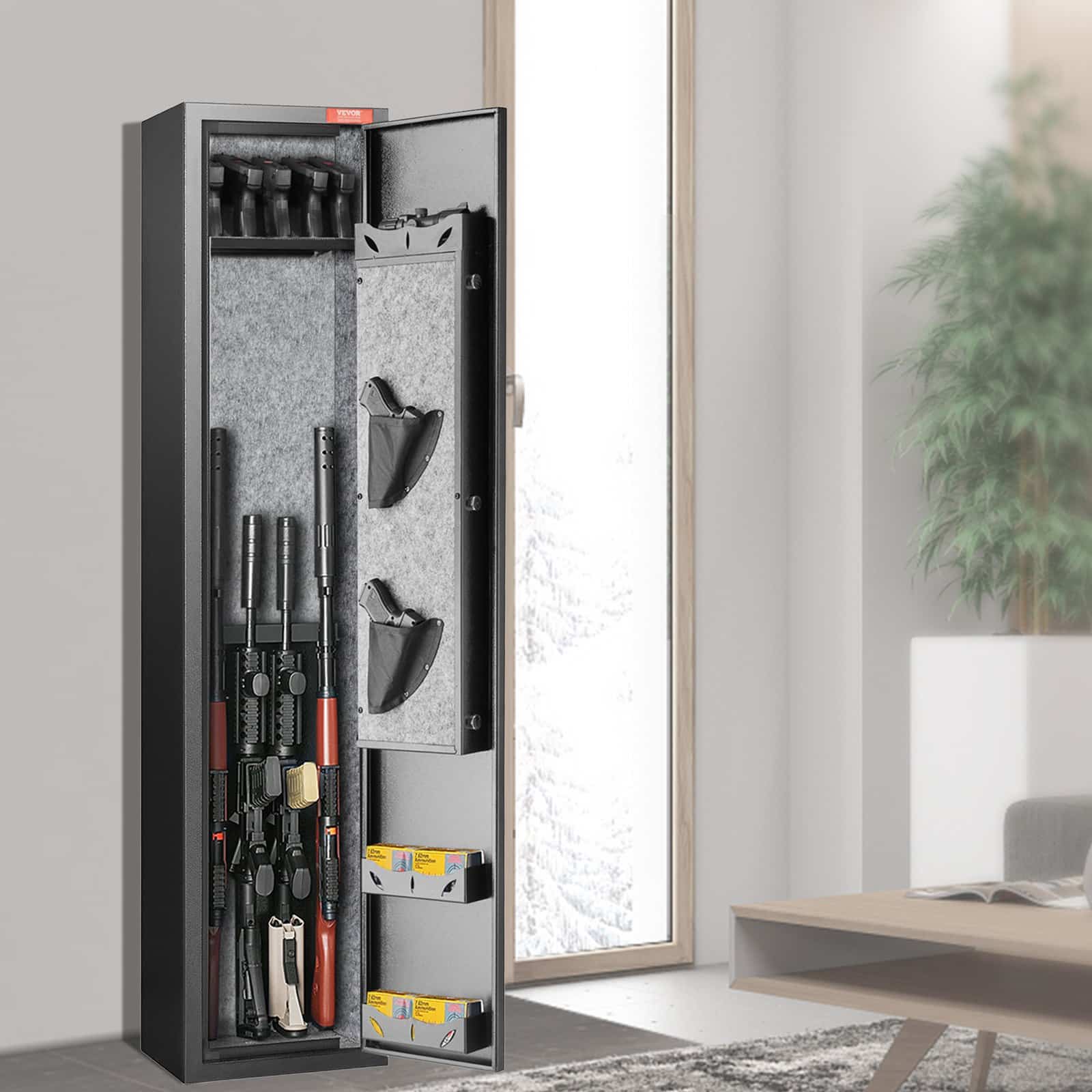 VEVOR Gun Safe for 5 Rifles with Fingerprint Lock, LED Light, Removable Shelf, Pistol Rack & Ammo Storage, Steel Cabinet 137 cm — attēls 8