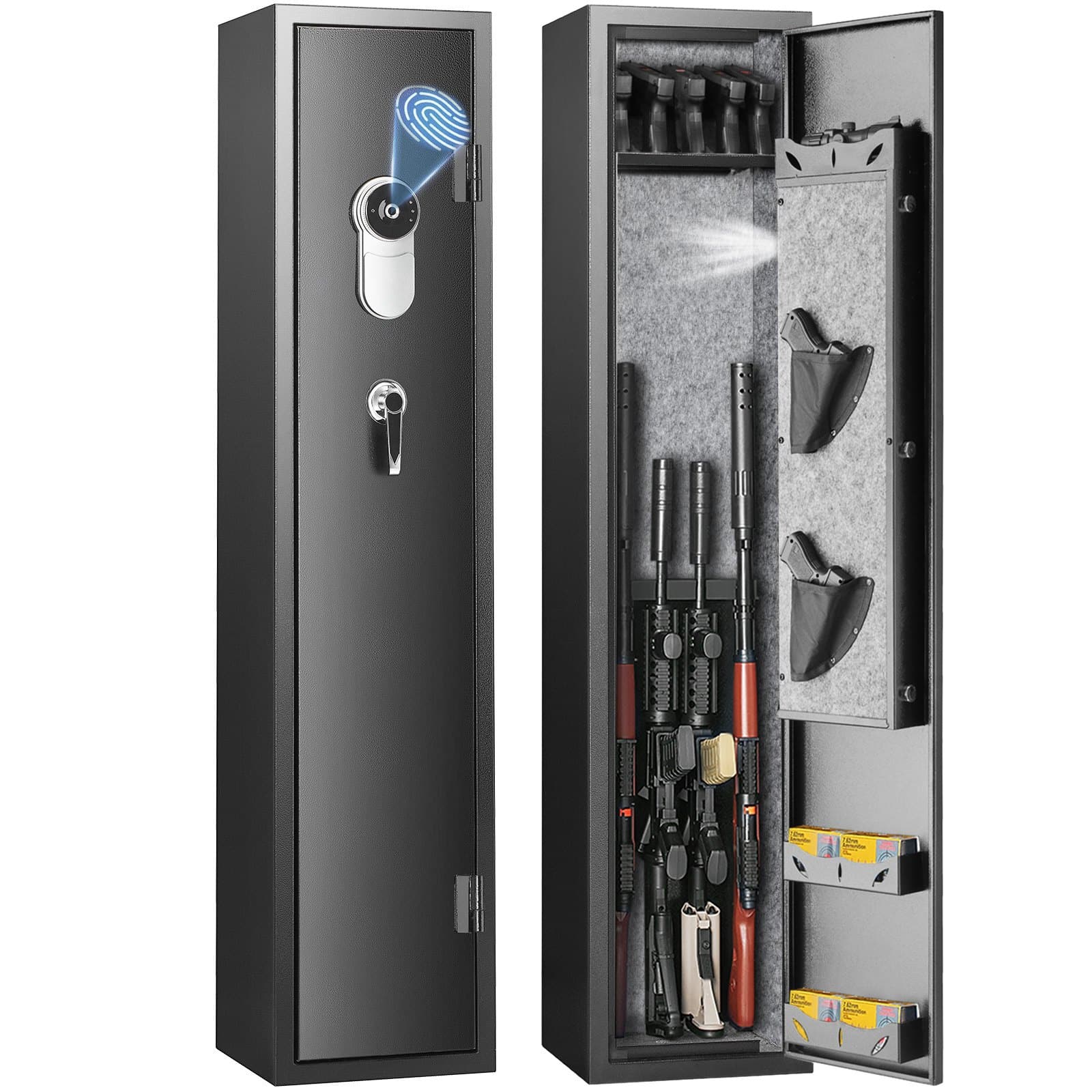 VEVOR Gun Safe for 5 Rifles with Fingerprint Lock, LED Light, Removable Shelf, Pistol Rack & Ammo Storage, Steel Cabinet 137 cm — attēls 9
