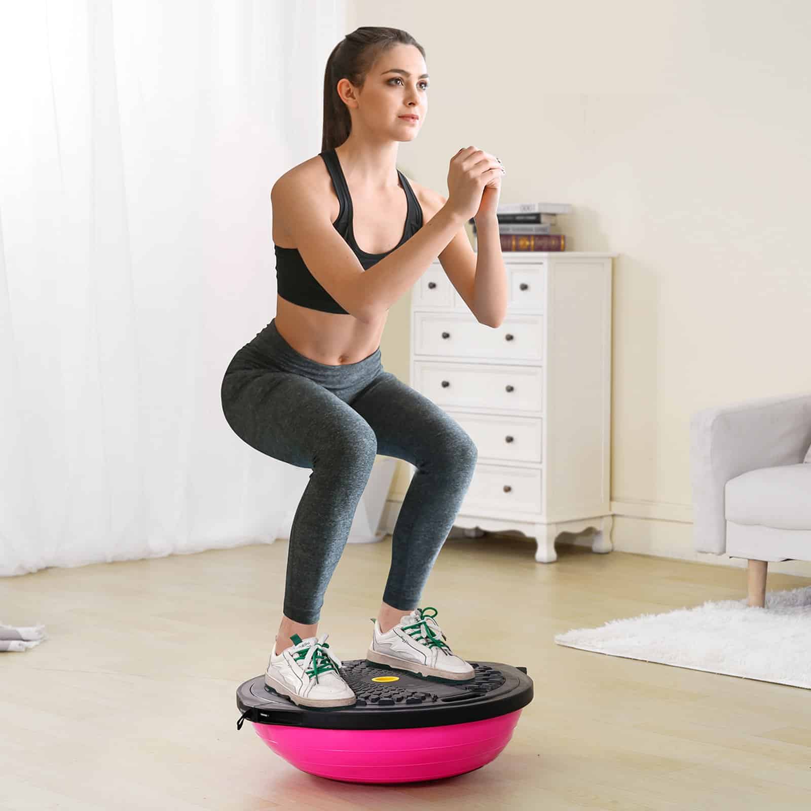 VEVOR 66cm Half Balance Ball Trainer with Resistance Bands & Pump, 680kg Capacity, Home Gym Yoga Fitness, Pink – Paveikslėlis 8