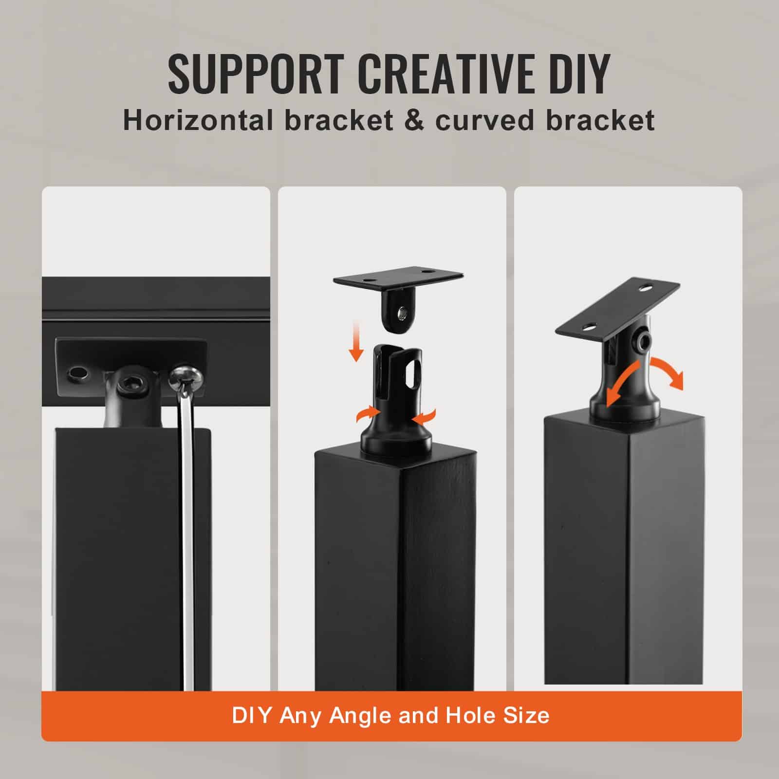 VEVOR 91.4 cm Holeless Steel Cable Railing Post, SUS304, Black, 1-Pack, for Decks, Stairs, Balconies, Indoor/Outdoor Use - Image 5