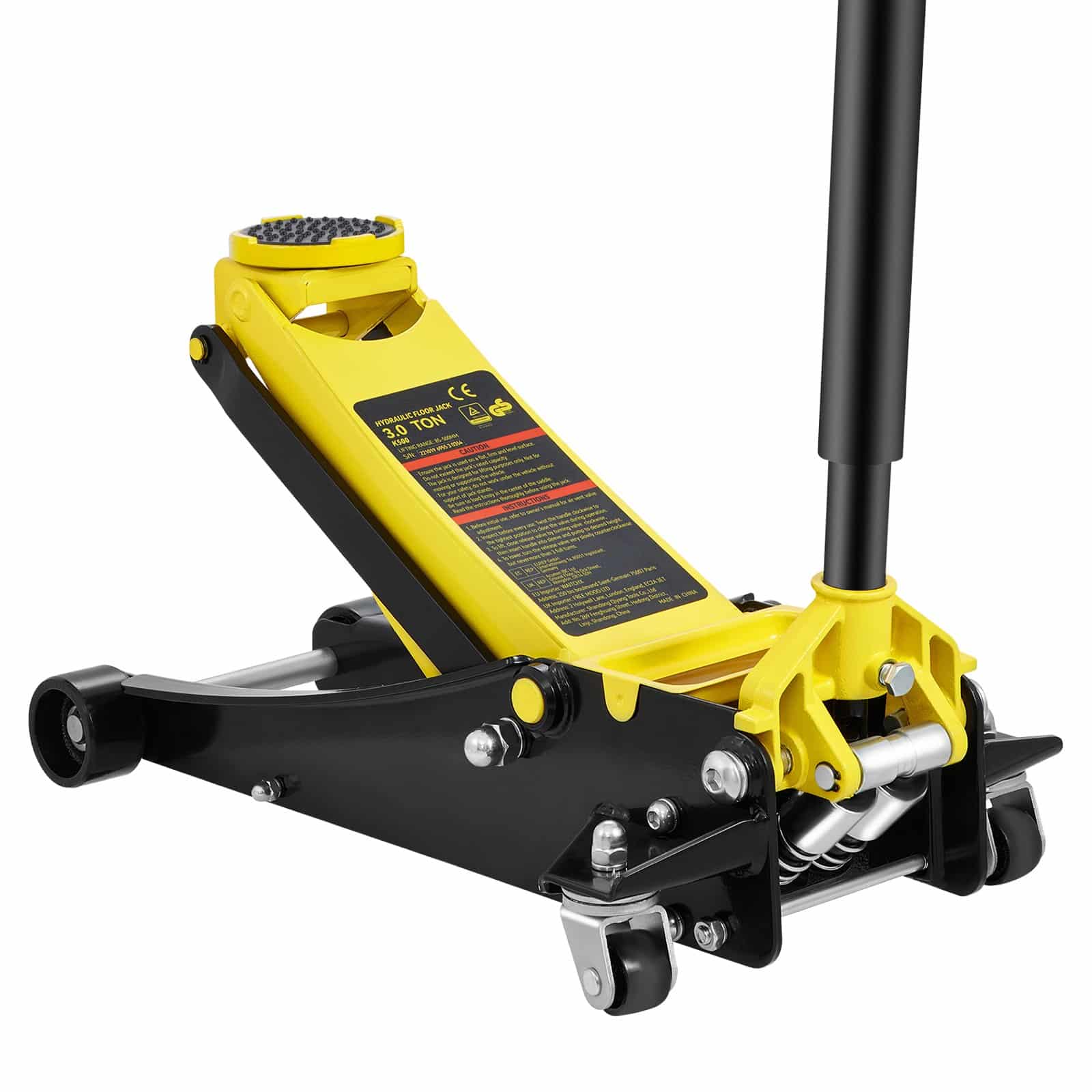 VEVOR 3 Ton Low Profile Steel Floor Jack with Dual Pistons, 75–495 mm Lift Range, Quick Lift Pump for Cars & SUVs