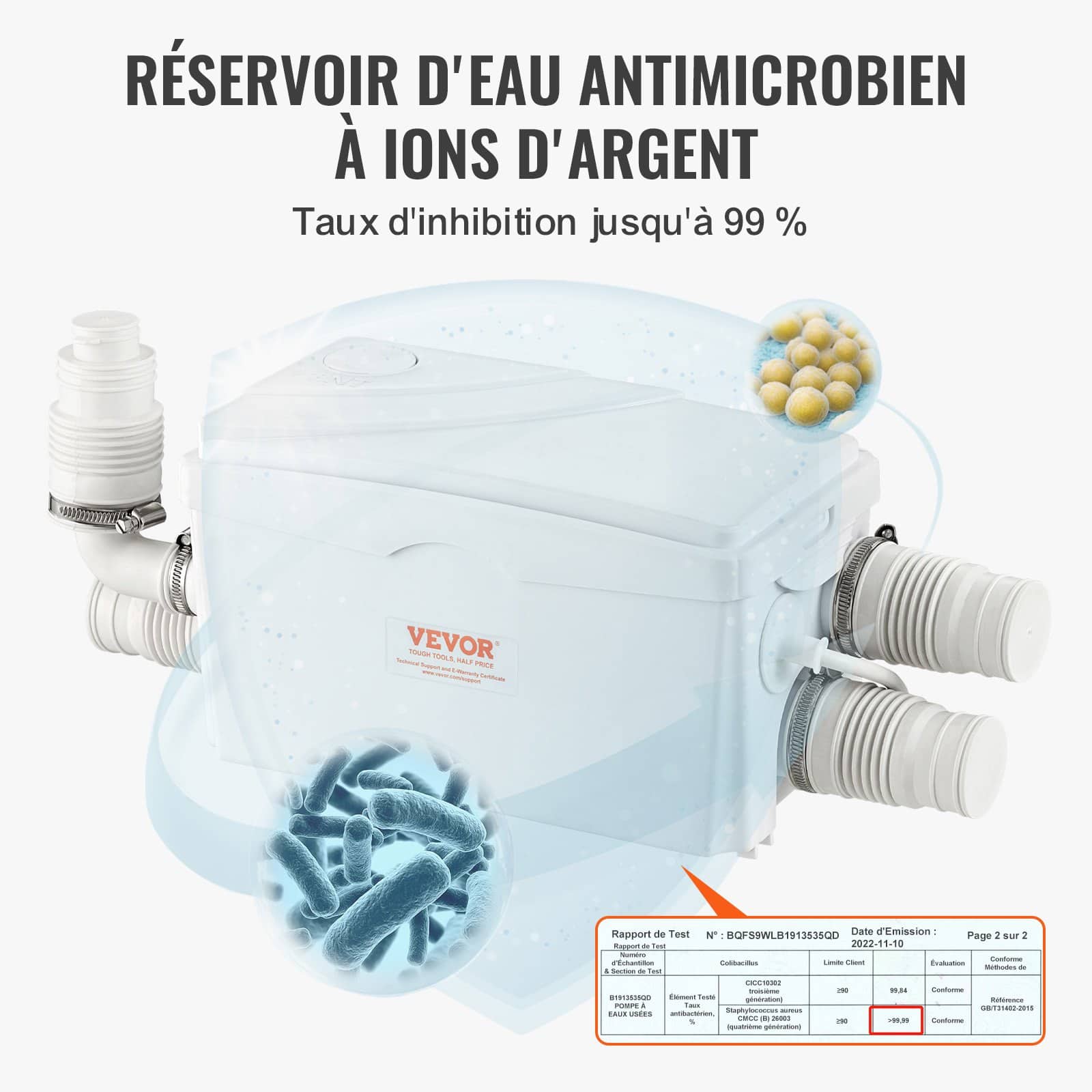 VEVOR 350W Macerator Sewerage Pump, 6000 L/h Flow, 7 m Head, 3 Inlets for Bathroom, Kitchen, Laundry Waste Water Disposal — Attēls 4