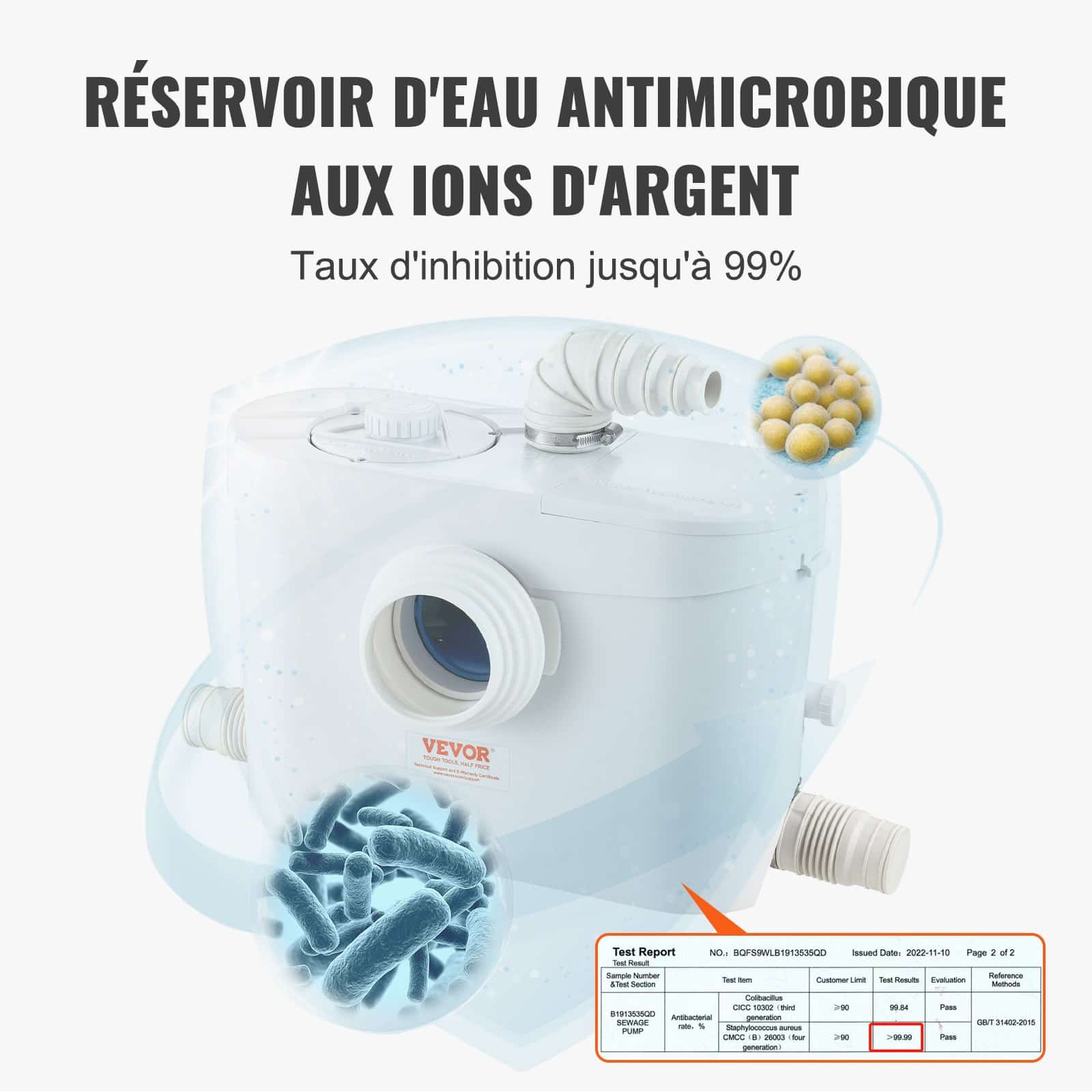 VEVOR 700W Macerator Pump, 9600 L/h Flow, 10 m Head, Upflush Waste Water Pump with 3 Inlets for Toilet, Basement, Kitchen — Attēls 4