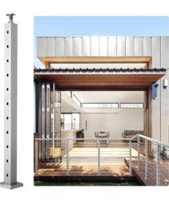 VEVOR горизонтальный столб для тросовых перил 91.4x5.1x5.1 см, из нержавеющей стали, серебристый, 1 шт.