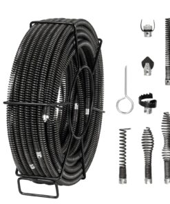 VEVOR трос 30,5м x 1,6см для прочистки труб с 7 насадками для труб 2–10см, пружинная сталь, совместим с 5/8in машинами