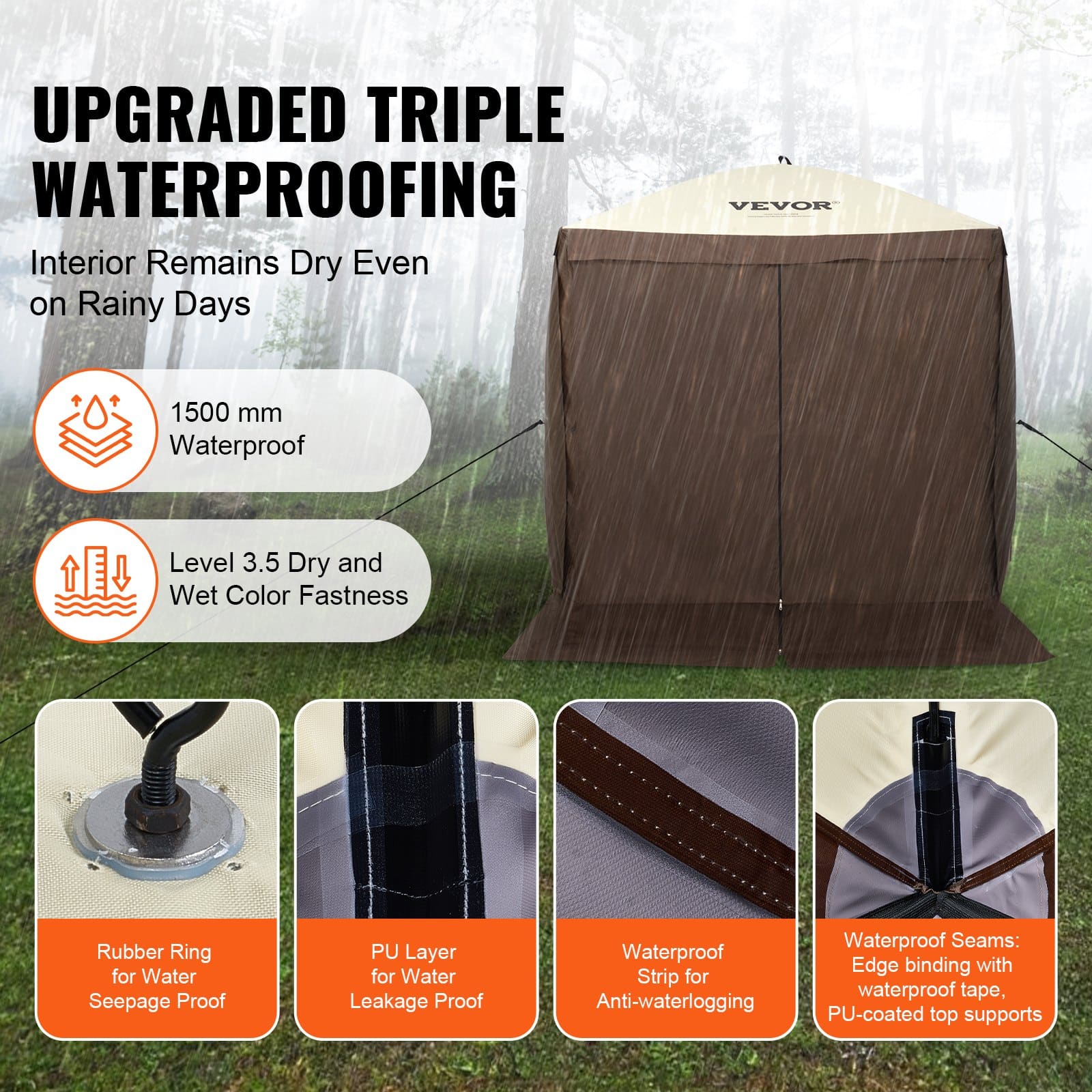 VEVOR 1.8x1.8m Pop-Up Gazebo Tent with Mosquito Netting, 4 Removable Wind Cloths & Mesh Windows, UV & Water-Resistant, Brown — attēls 3