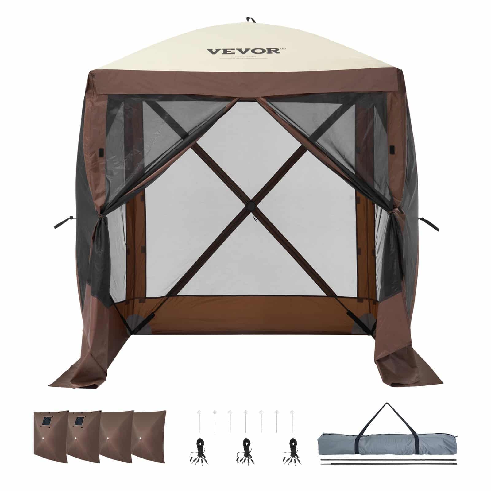 VEVOR 1.8x1.8m Pop-Up Gazebo Tent with Mosquito Netting, 4 Removable Wind Cloths & Mesh Windows, UV & Water-Resistant, Brown — attēls 9