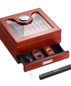 VEVOR хьюмидор для сигар со стеклянной крышкой, ручная работа из испанского кедра, гигрометр, увлажнитель, на 25–35 сигар