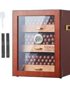 VEVOR Handmade Cedar Cigar Humidor Cabinet for 100–150 Cigars with Glass Display, Digital Hygrometer & Humidifier