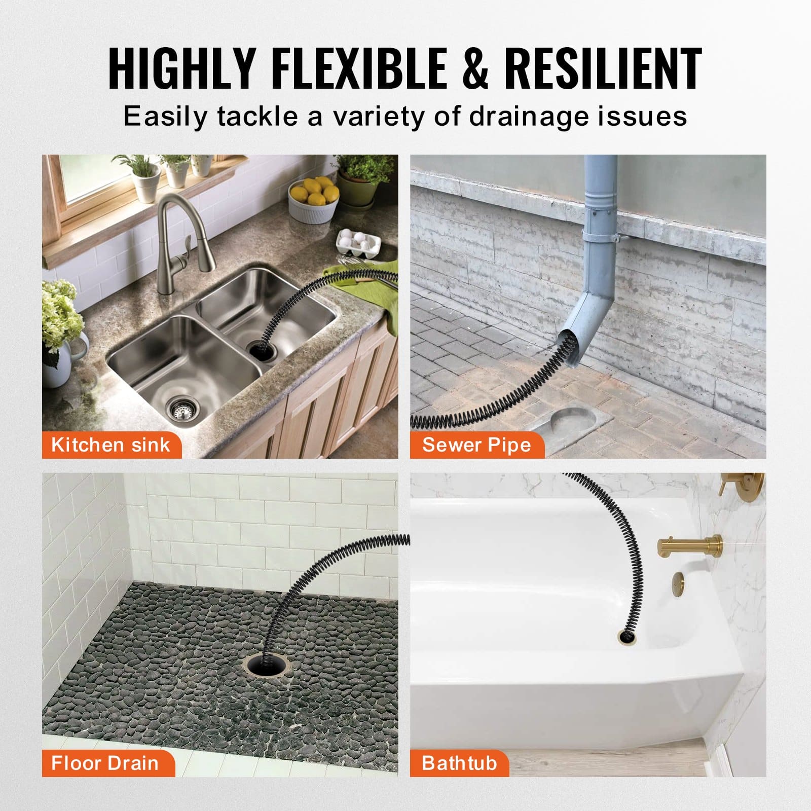 VEVOR 20.1m x 1.6cm Sectional Drain Cleaning Cable with 7 Cutters for 2–10cm Pipes, Spring Steel, Fits 5/8in Machines — Attēls 6