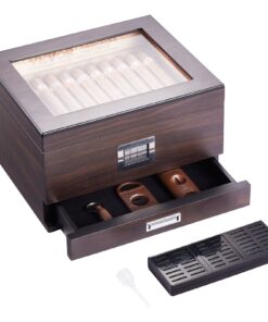 Гумидор для сигар VEVOR со стеклянной крышкой, ручной работы из испанского кедра, с гигрометром, увлажнителем, ящиком, на 30–50 сигар