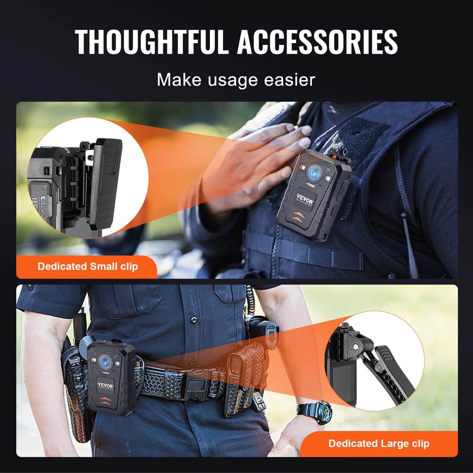 VEVOR 2K HD Police Body Camera 64GB with Audio, Infrared Night Vision, GPS, 3500mAh Battery, Waterproof, 2'' LCD - Image 6