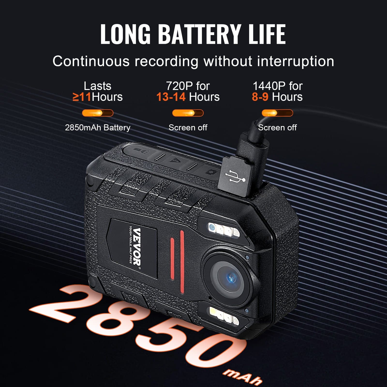 VEVOR 2K HD Police Body Camera with 64GB, Night Vision, Waterproof, 2850mAh Battery, 2" LCD, for Law Enforcement - Image 3