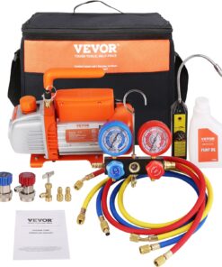 VEVOR 1/4 HP 4 CFM HVAC Vacuum Pump & Manifold Gauge Set with Hoses for AC Refrigerant Charging, 230V, 180W