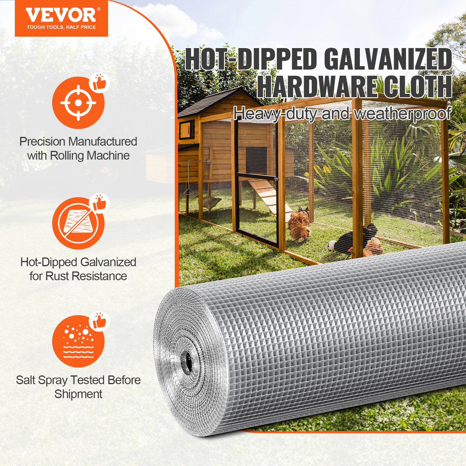 VEVOR Galvanized Steel Wire Mesh Roll 6.35mm Mesh, 1.22m x 15.24m, 23 Gauge – Rustproof Fencing for Garden, Animals, DIY — изображение 2