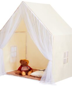 VEVOR Kids Yurt Tent with Mat & Lamp, Indoor/Outdoor Play Tent for Boys & Girls Aged 1-5, 134x92x153cm, бежевий
