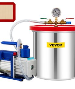 VEVOR вакуумна камера 18,9 л з насосом 5CFM 1/3HP – нержавіюча сталь, для епоксиду, дегазації, HVAC