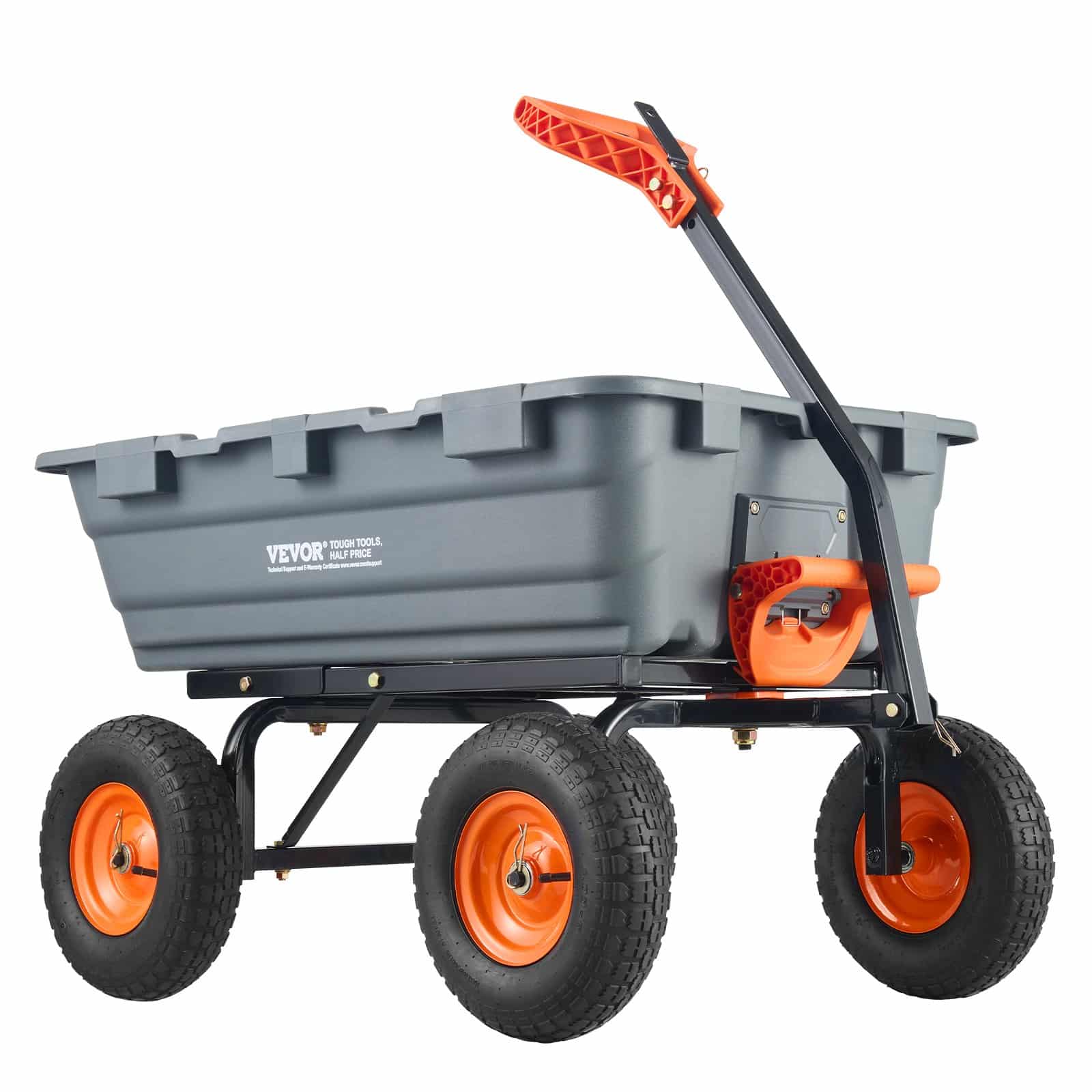 VEVOR Heavy-Duty Poly Garden Dump Cart, 183.4L Capacity, 544.3kg Load, 13'' Tires, Towable Yard Wagon with Dump Function
