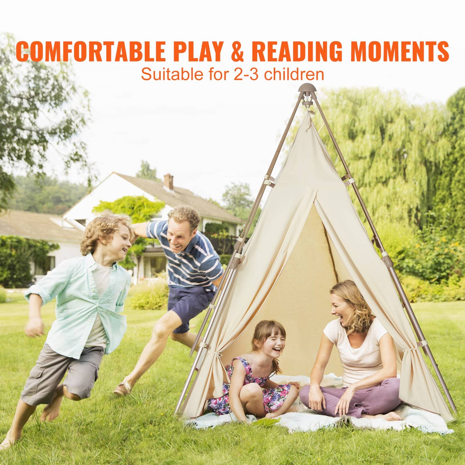 VEVOR Kids Teepee Tent with Mat & Bag, Foldable Indoor/Outdoor Play Tent for 1-5 Year Olds, 128x125x175cm, Beige - Pilt 6