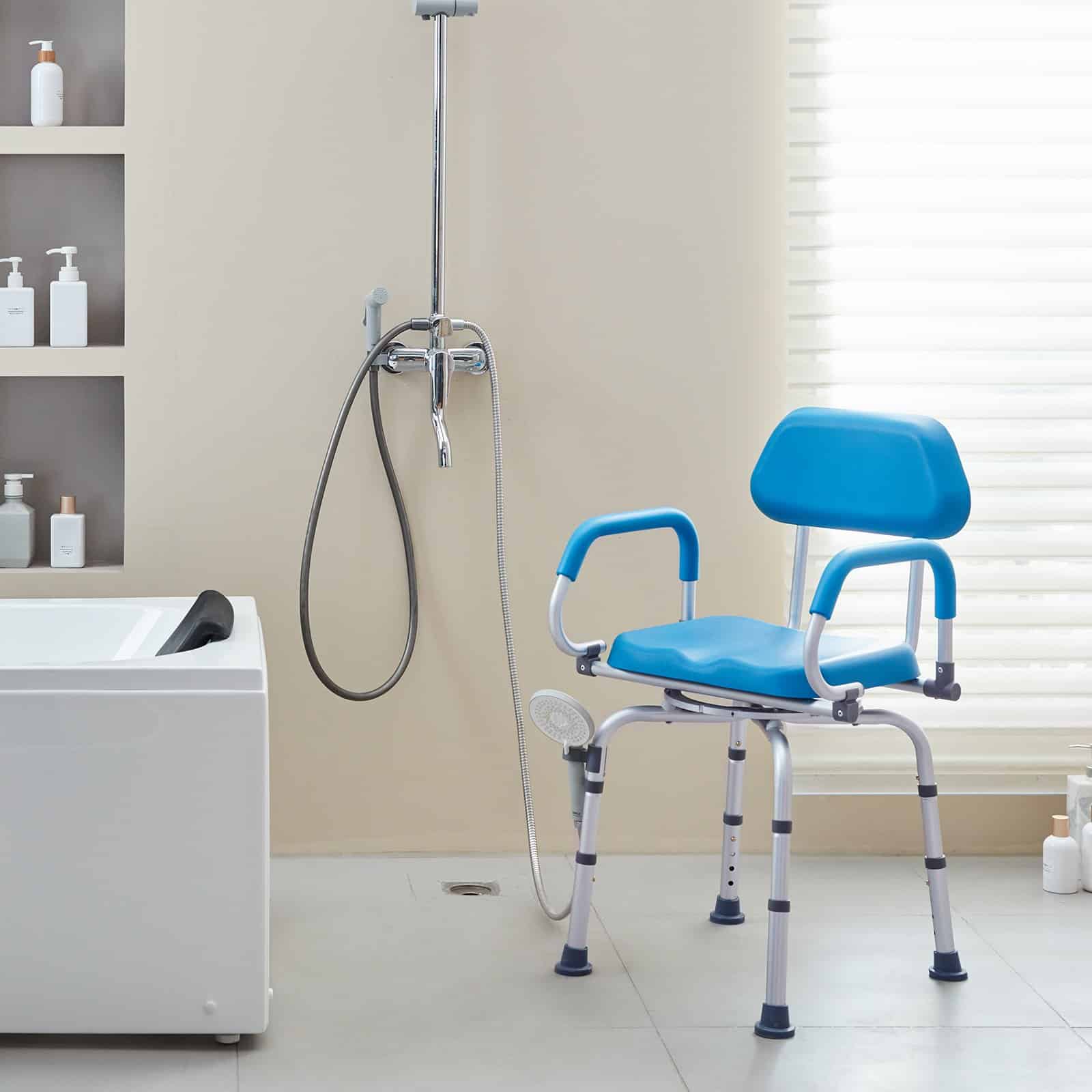 VEVOR 360° Swivel Shower Chair with Adjustable Height, Padded Seat & Pivoting Arms for Elderly & Disabled, 136kg Capacity - Image 8