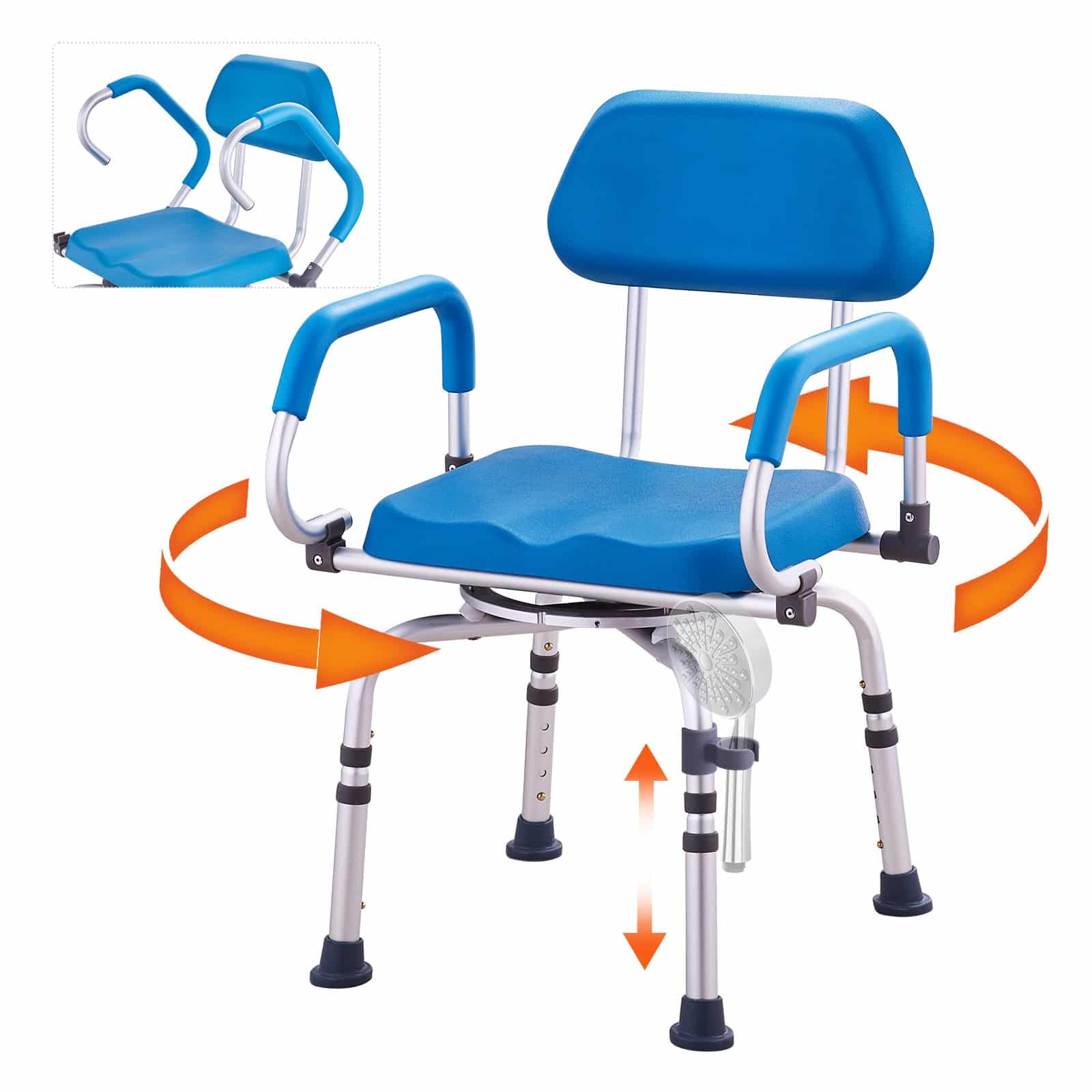 VEVOR 360° Swivel Shower Chair with Adjustable Height, Padded Seat & Pivoting Arms for Elderly & Disabled, 136kg Capacity