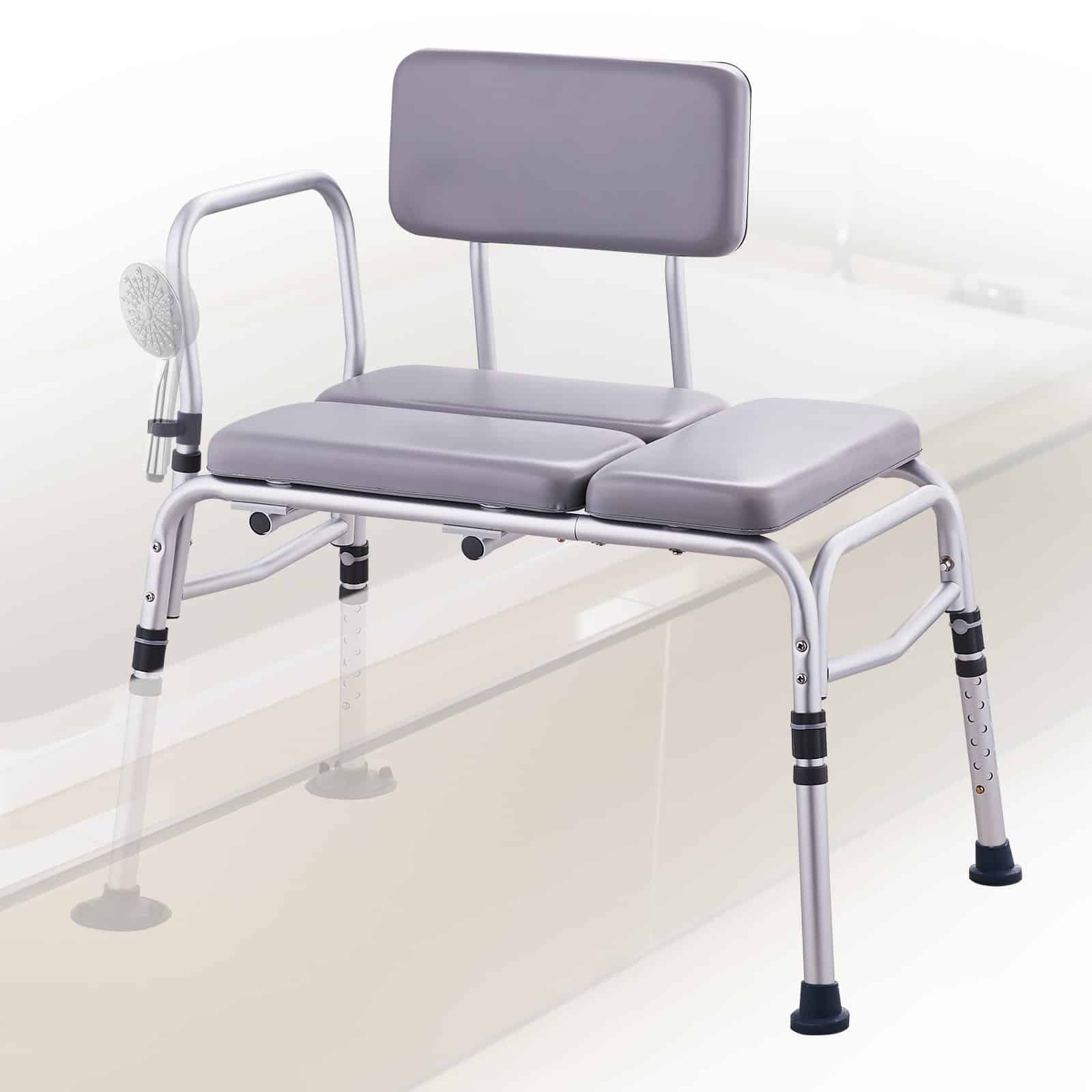 VEVOR Tub Transfer Bench 227kg Capacity – Adjustable Shower Seat with Backrest, Armrest & Padded Seat for Elderly & Disabled