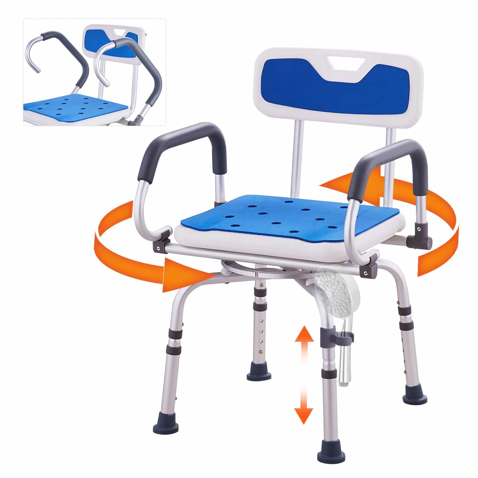 VEVOR 360° Swivel Shower Chair with Adjustable Height & Pivoting Arms, Non-Slip Seat for Elderly & Disabled, 181 kg Capacity