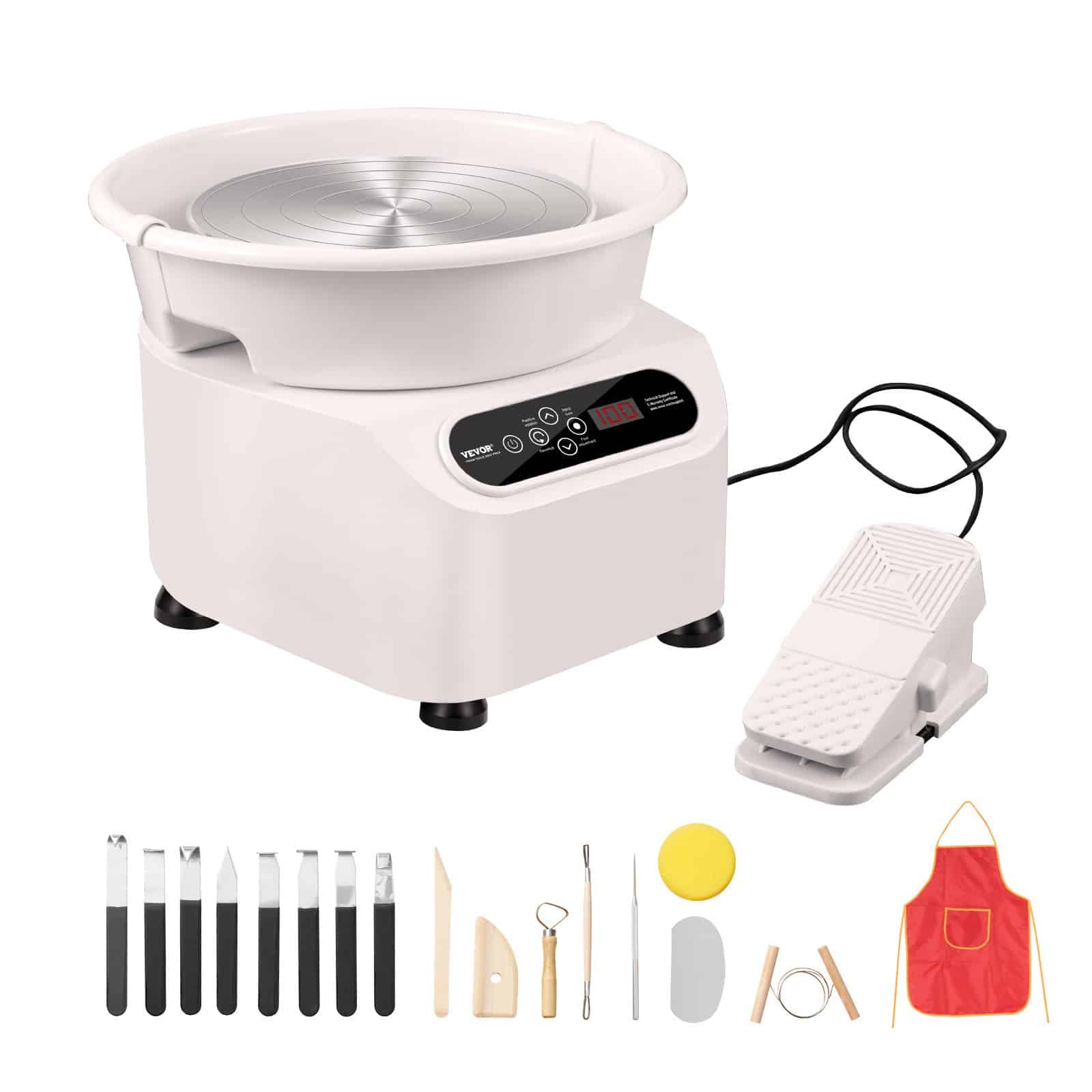 VEVOR 27.9 cm Pottery Wheel with LCD, Foot Pedal, 350W Motor, 17 Tools & Apron – Quiet Ceramic Wheel for Home & Studio