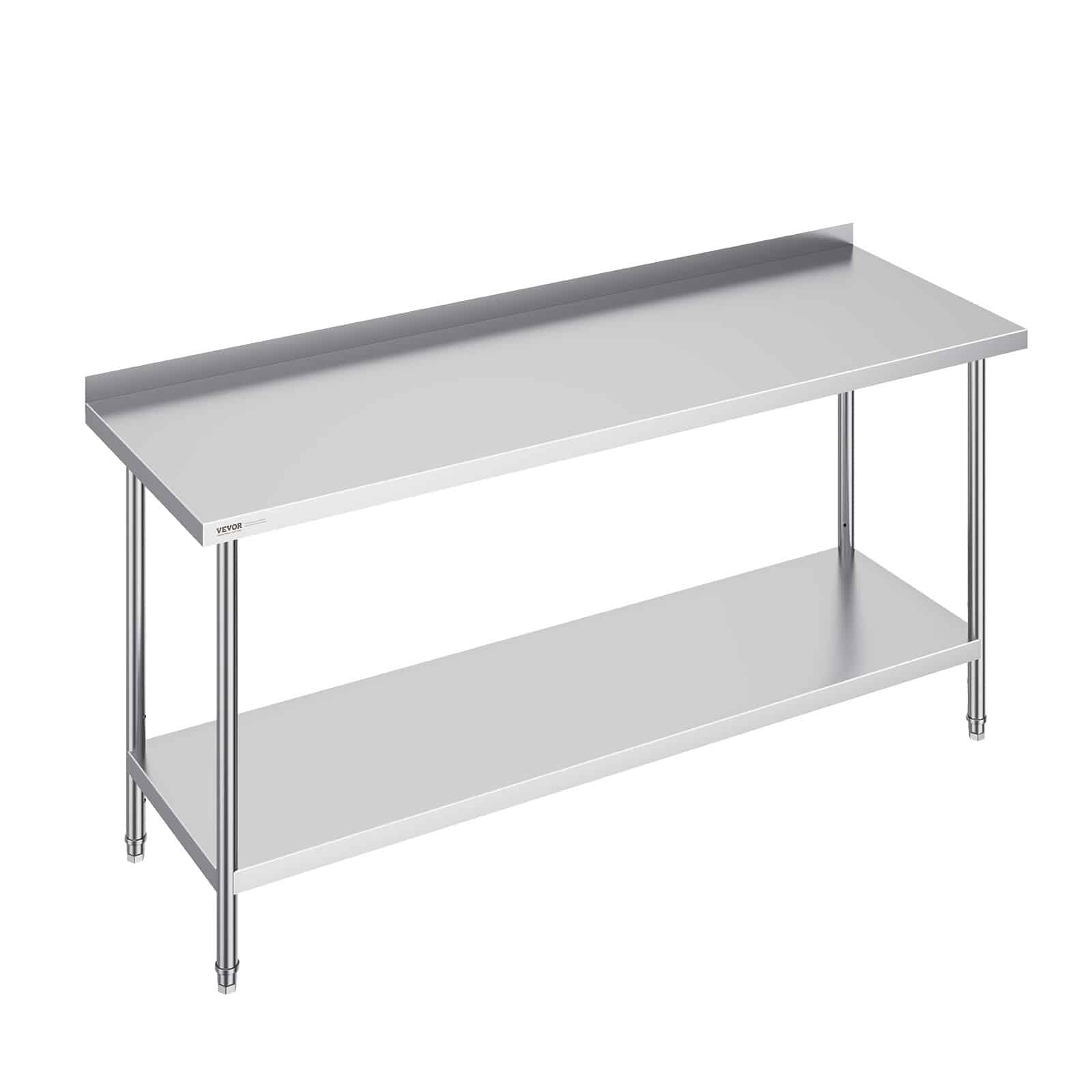 VEVOR 61x183x91cm Stainless Steel Work Table, Heavy-Duty Adjustable Prep Table for Restaurant, Home, Hotel Use