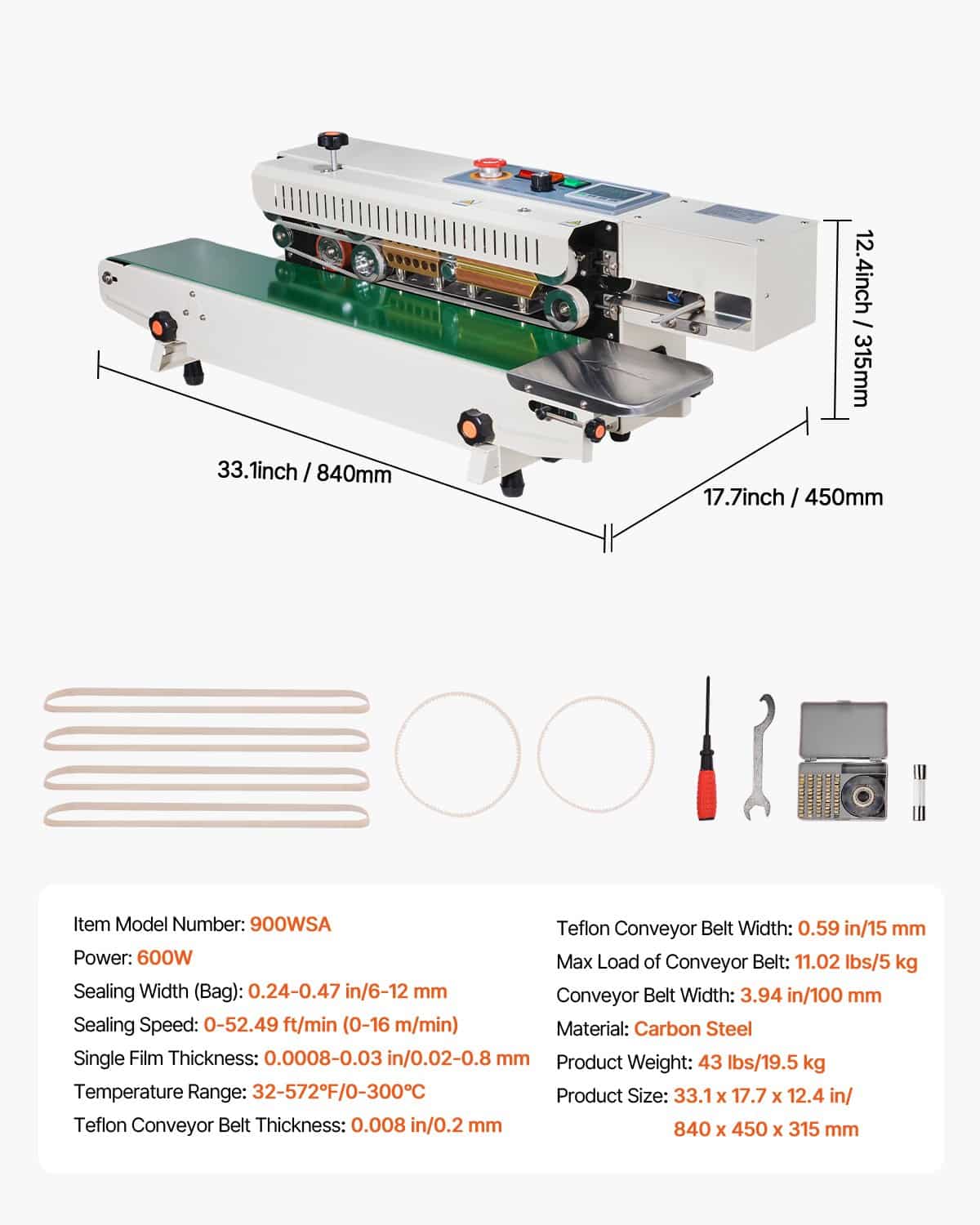 VEVOR Horizontal Band Sealer, 6-12 mm Seal Width, Digital Temp Control, 0.02–0.8 mm Plastic Bag Sealing, Inflation Function - Pilt 7