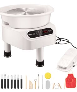 Гончарный круг VEVOR 27,9 см с сенсорным LCD экраном, ножной педалью, 450 Вт, 3 ножки, 17 инструментов, белый