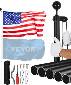 VEVOR 7,6m izturīgs alumīnija karoga masts, 3 displeja režīmi, laika apstākļu izturīgs, zemē montējams, viegli uzstādāms, melns