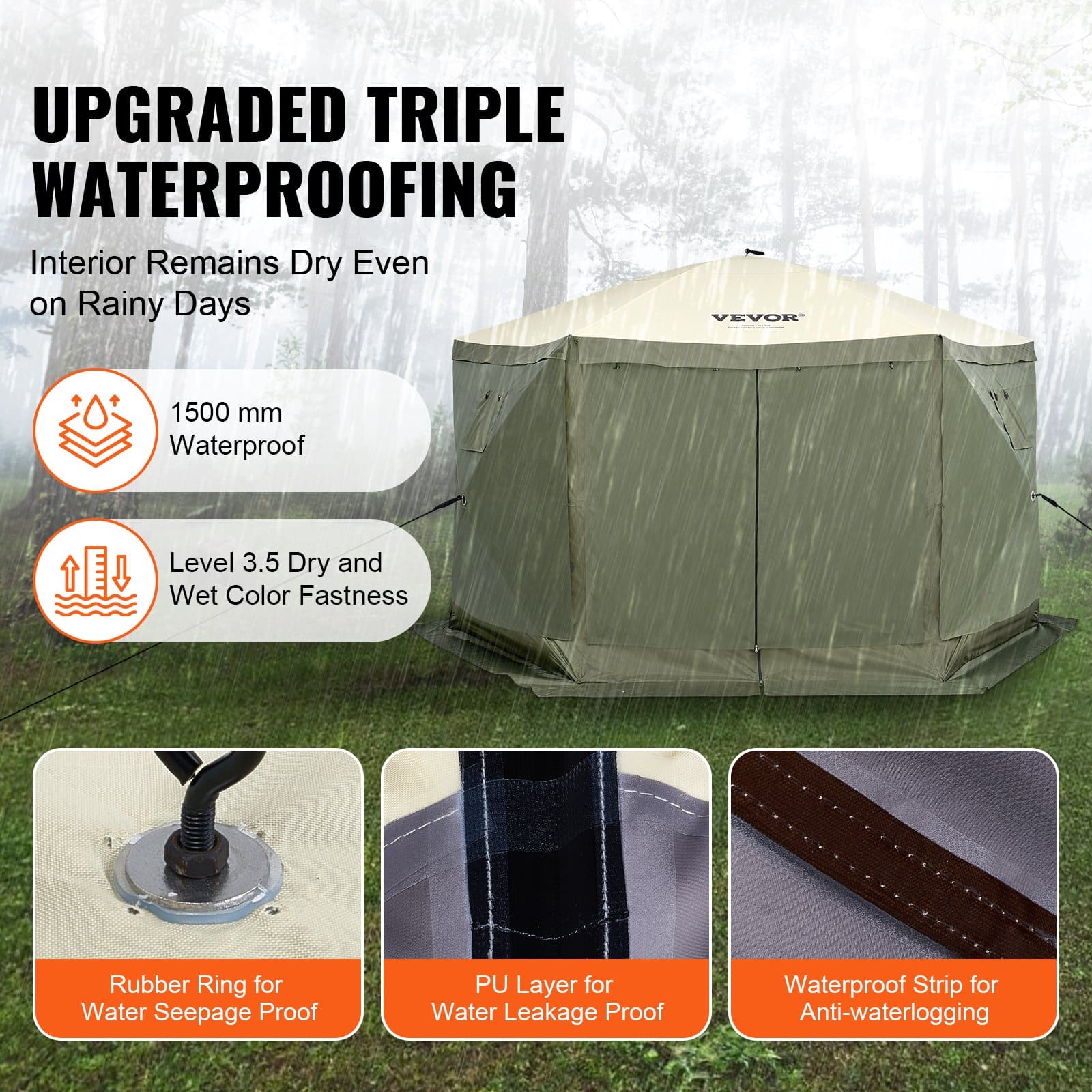 VEVOR 3.6x3.6m Pop-Up Gazebo Tent, 6-Sided Canopy with Mesh & 6 Removable Wind Cloths, UV & Mosquito Protection, Army Green — attēls 3